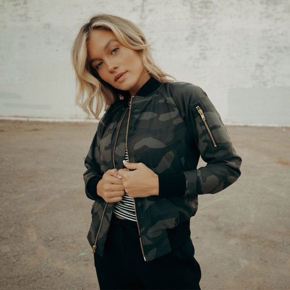 EUC Albion Camo Bomber Jacket Sz L. Sold out in this size.